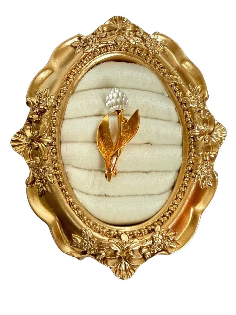 Swarovski Crystal Tulip Brooch Gold Tone Swan Signed vintage Faceted pin